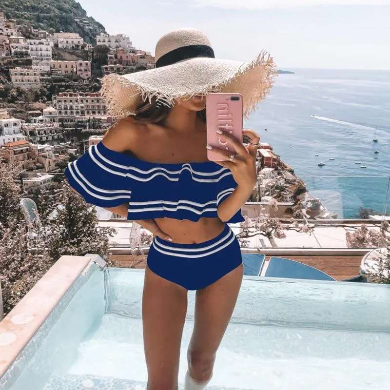 High Waist Bikini Set Sexy Off Shoulder Swimwear