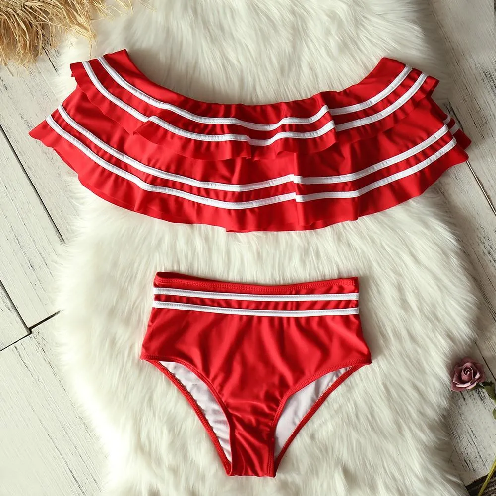 High Waist Bikini Set Sexy Off Shoulder Swimwear