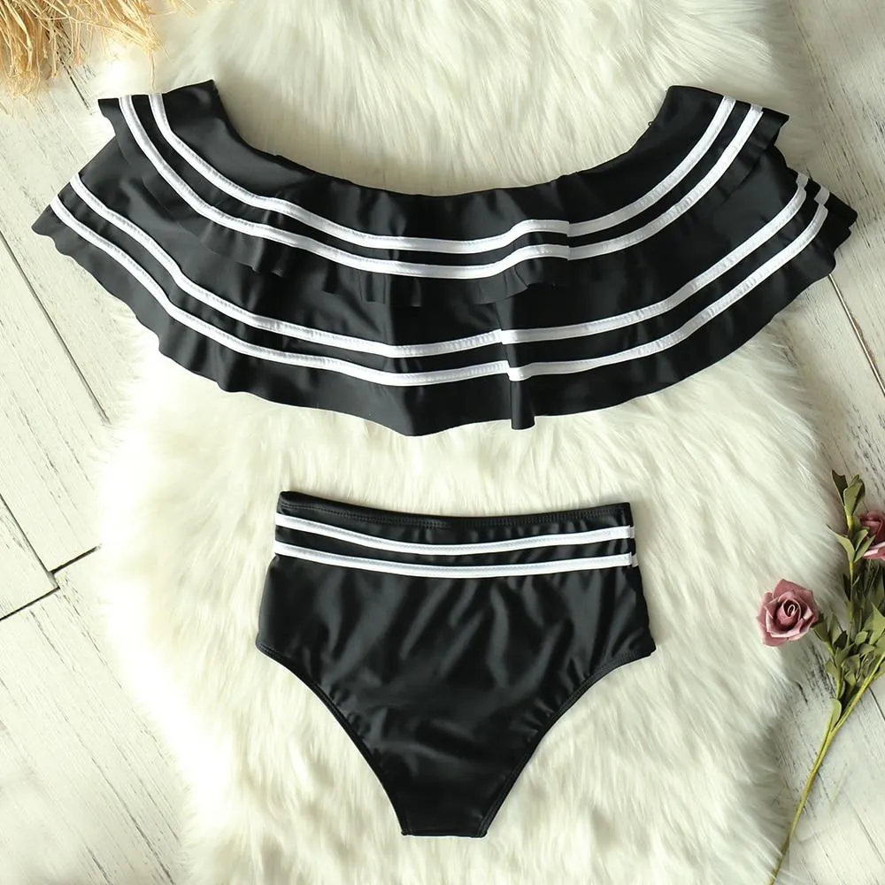 High Waist Bikini Set Sexy Off Shoulder Swimwear