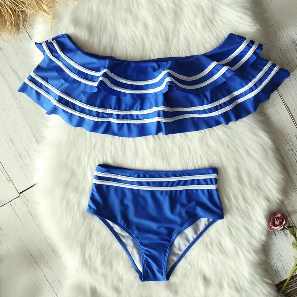 High Waist Bikini Set Sexy Off Shoulder Swimwear