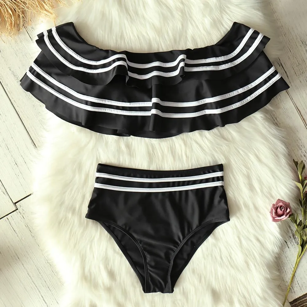 High Waist Bikini Set Sexy Off Shoulder Swimwear