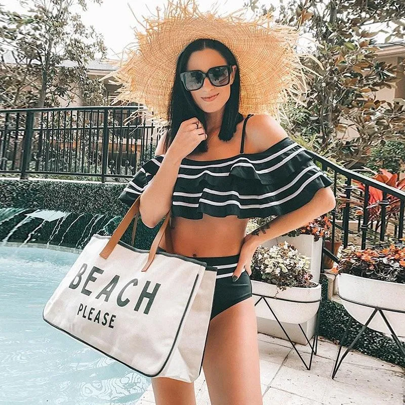 High Waist Bikini Set Sexy Off Shoulder Swimwear