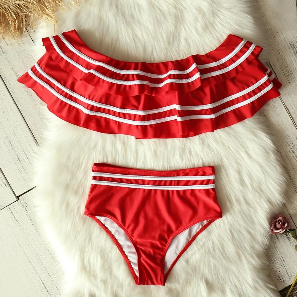 High Waist Bikini Set Sexy Off Shoulder Swimwear