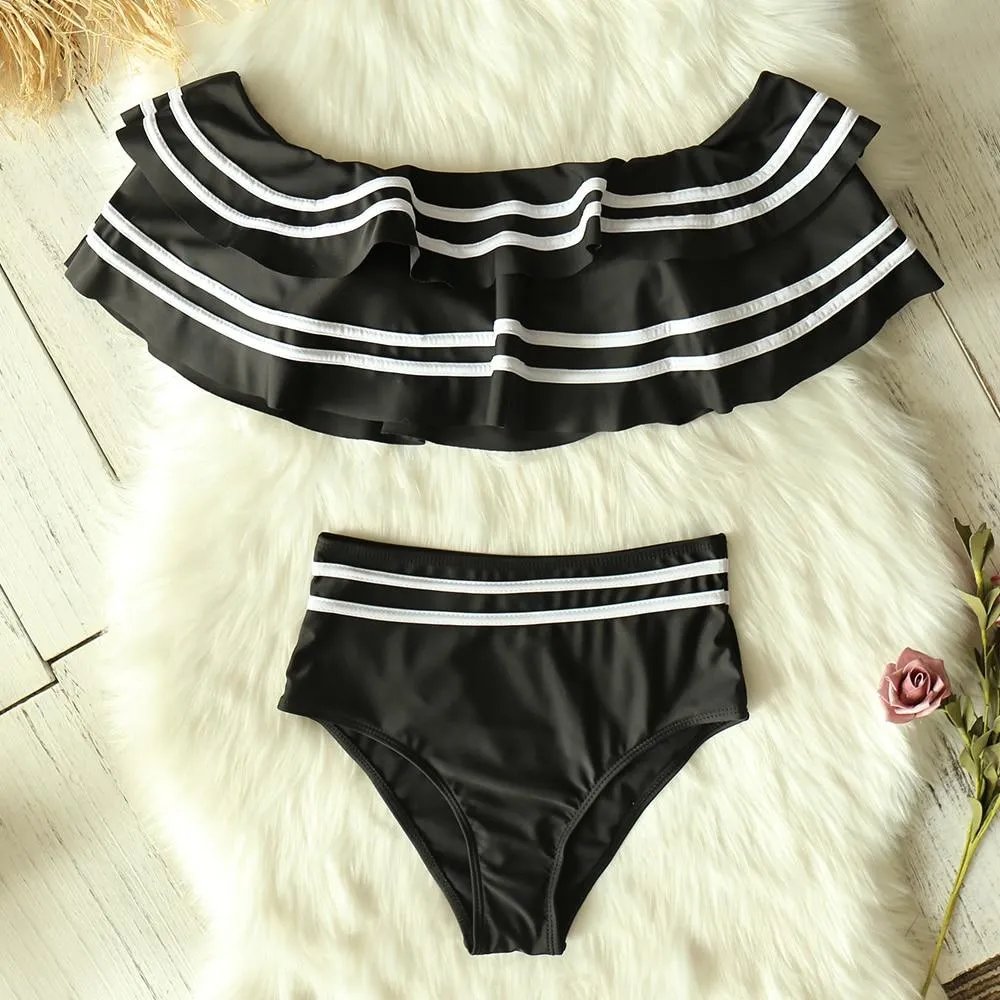 High Waist Bikini Set Sexy Off Shoulder Swimwear