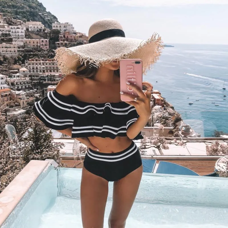 High Waist Bikini Set Sexy Off Shoulder Swimwear