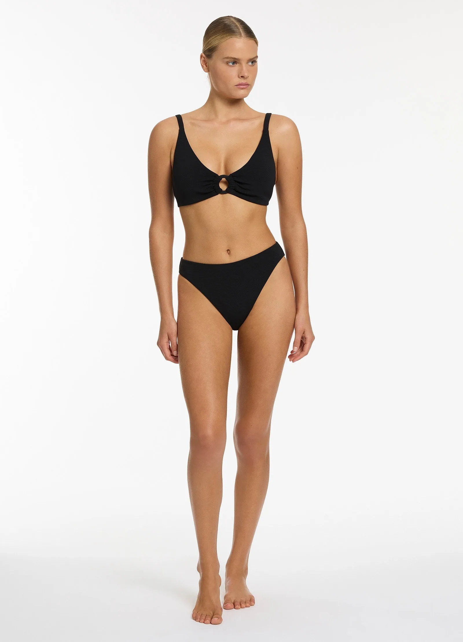 Isla Rib C-D Triangle Bikini Top - Black