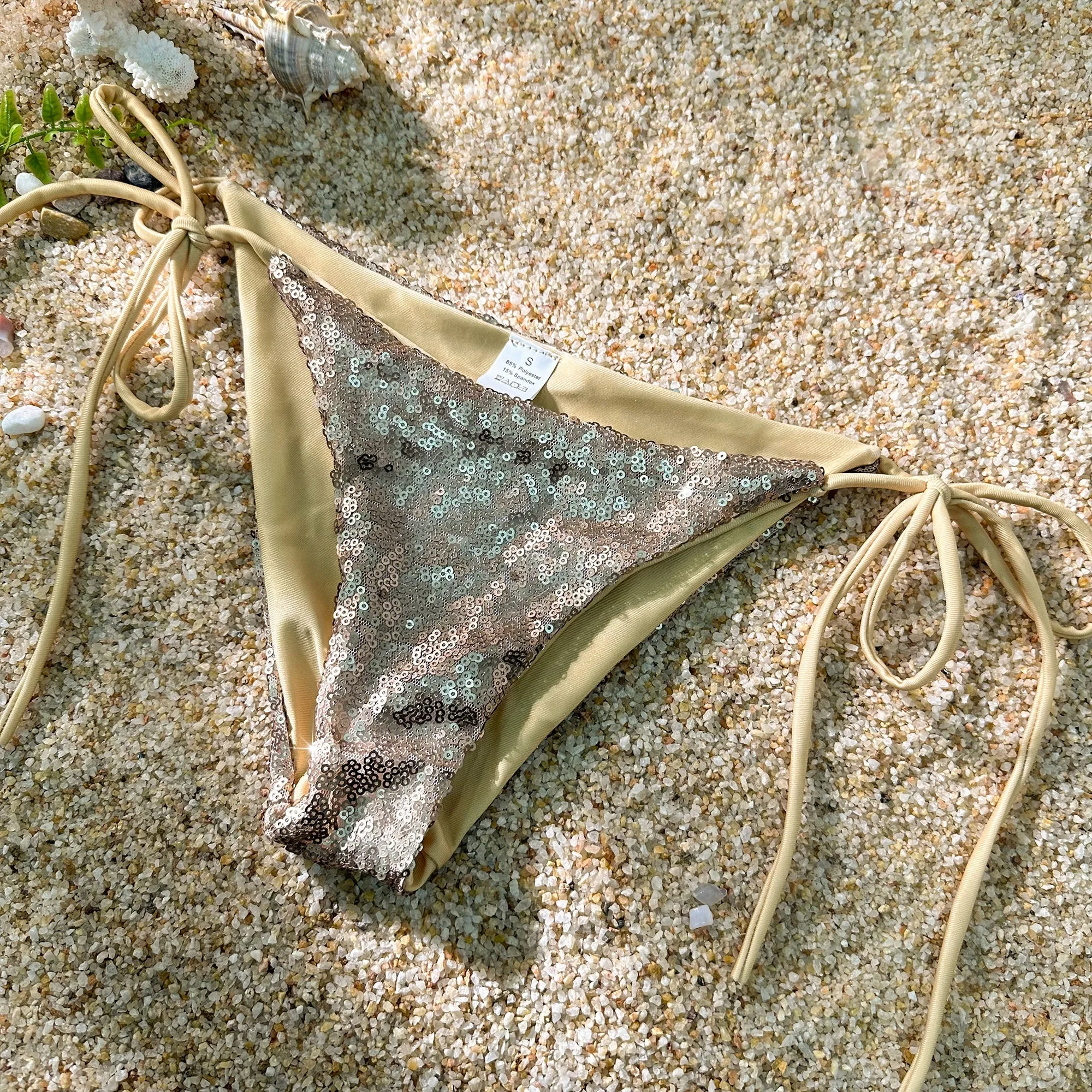 Khaki Sexy Sequin Diamond Triangle Cup Bikini