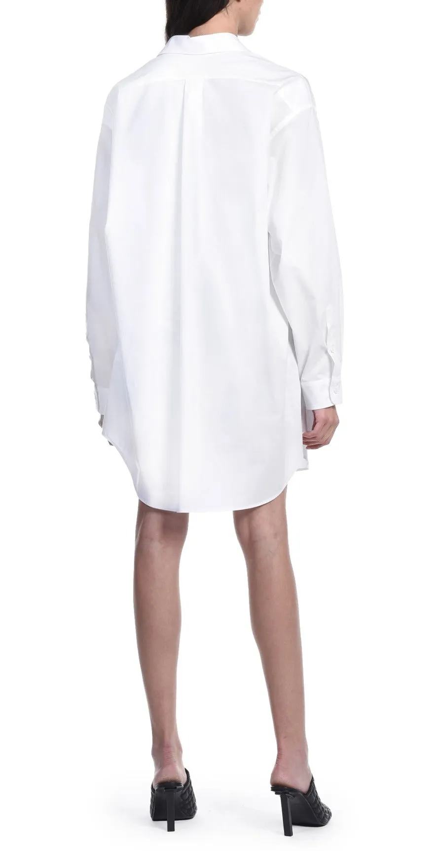 Long Sleeves Poplin Oversized Shirt Button Down Triangle Logo Embroidered At Chest