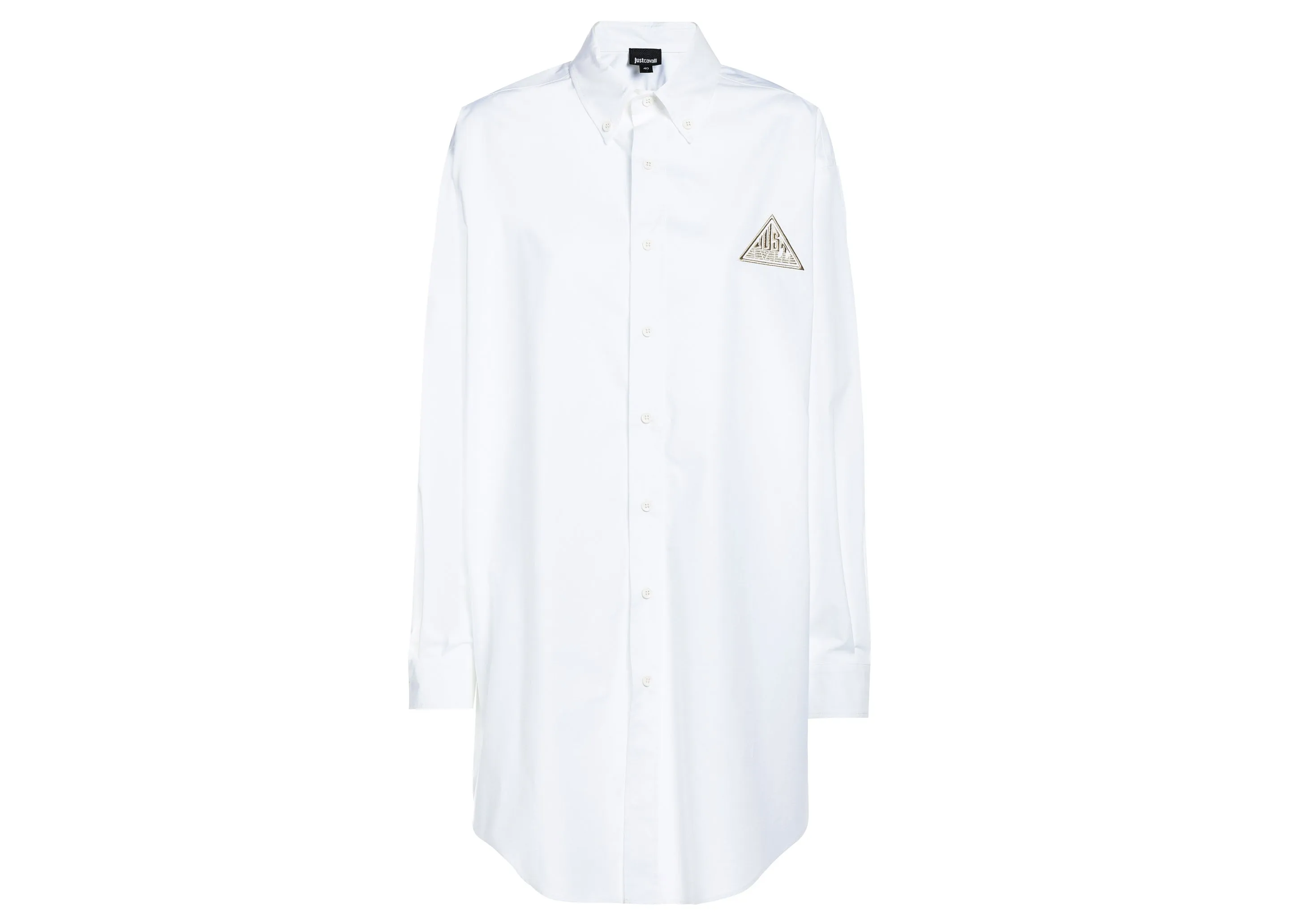 Long Sleeves Poplin Oversized Shirt Button Down Triangle Logo Embroidered At Chest
