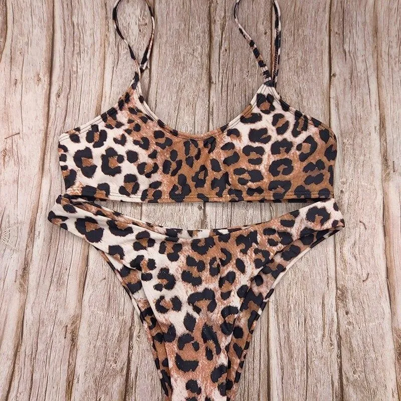 Low Waist Leopard Serpentine Print Bikini Sets