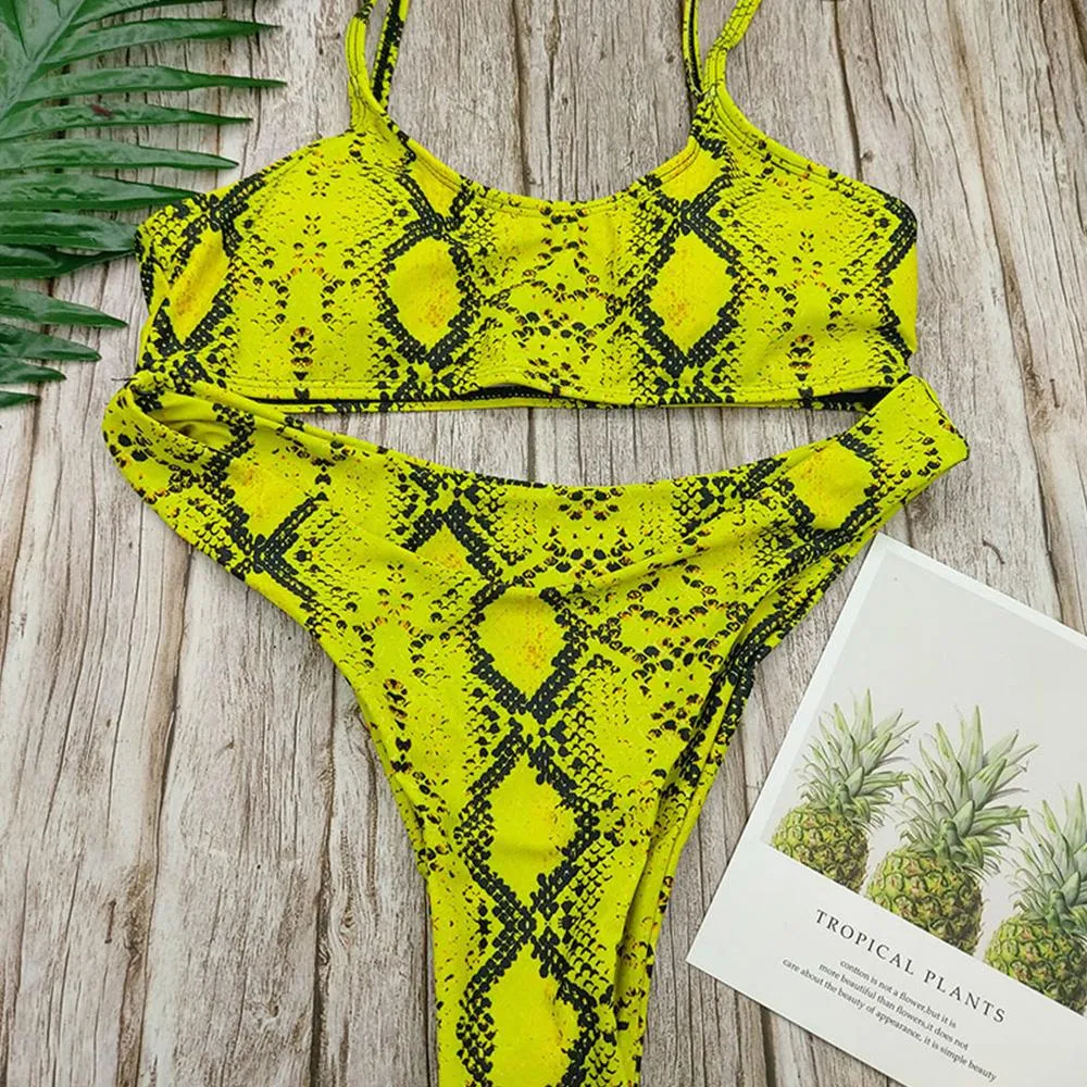 Low Waist Leopard Serpentine Print Bikini Sets