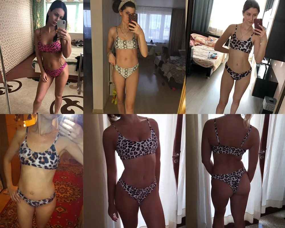 Low Waist Leopard Serpentine Print Bikini Sets
