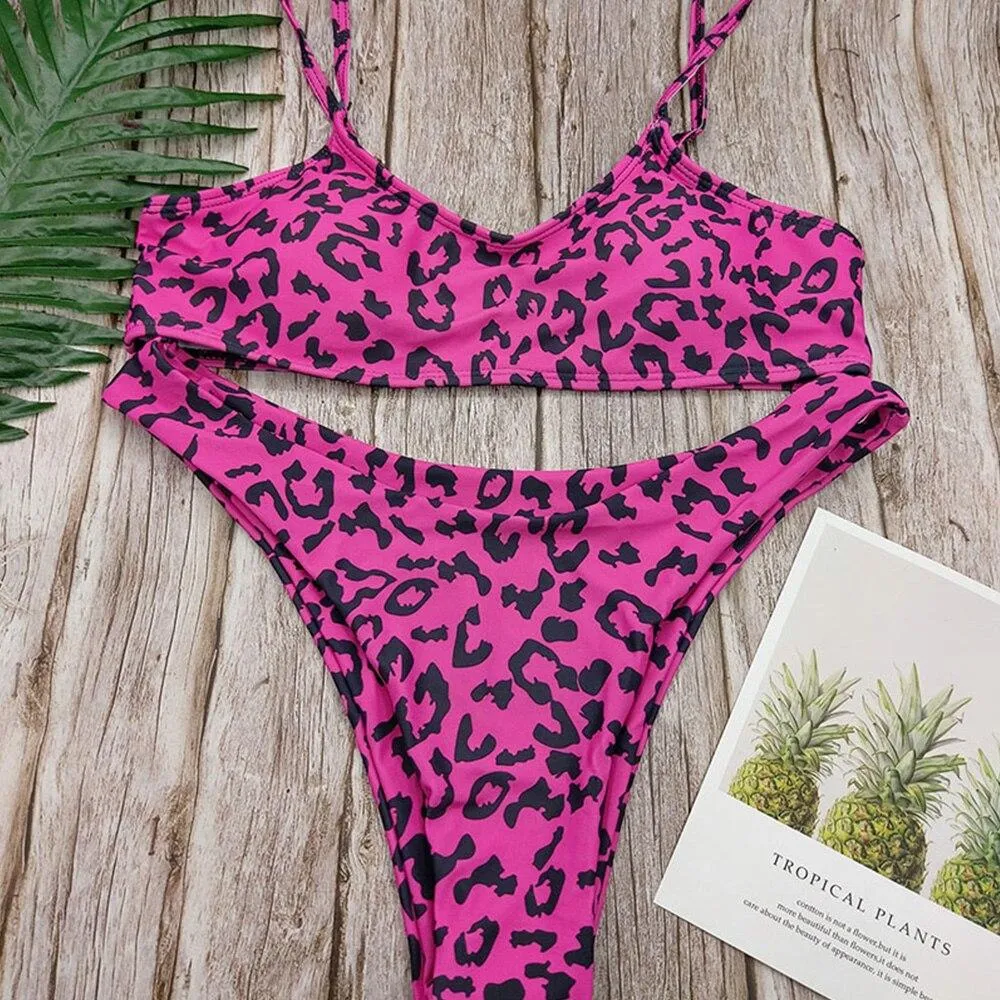 Low Waist Leopard Serpentine Print Bikini Sets