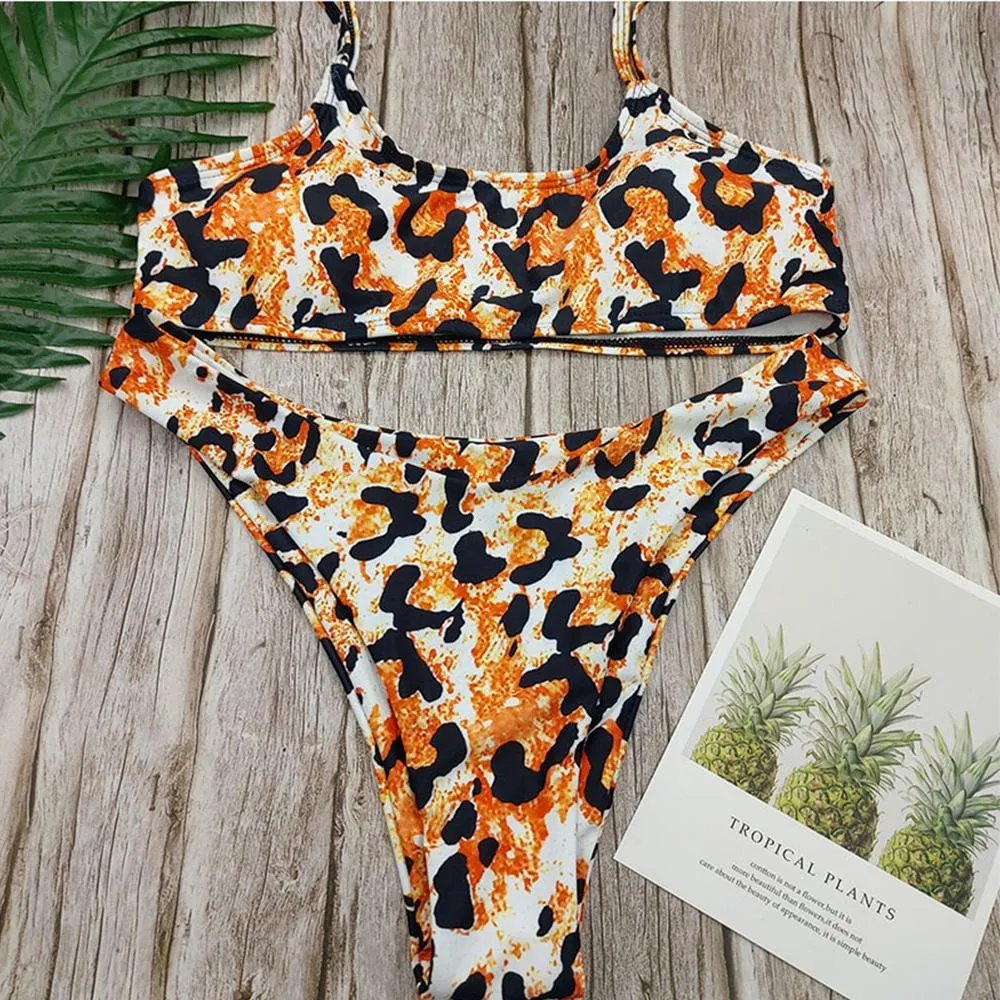 Low Waist Leopard Serpentine Print Bikini Sets