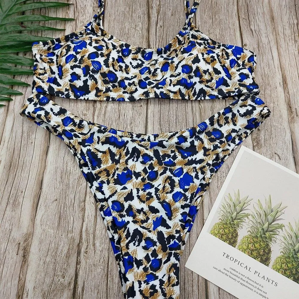 Low Waist Leopard Serpentine Print Bikini Sets