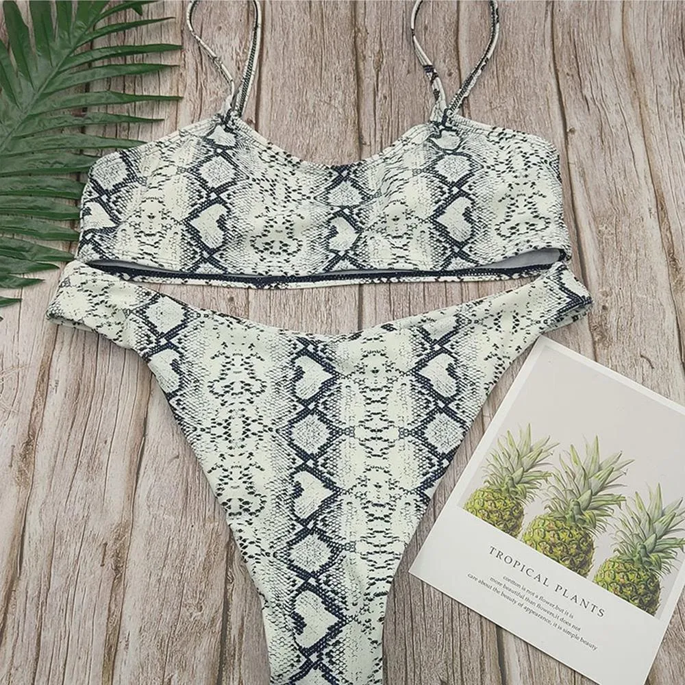 Low Waist Leopard Serpentine Print Bikini Sets
