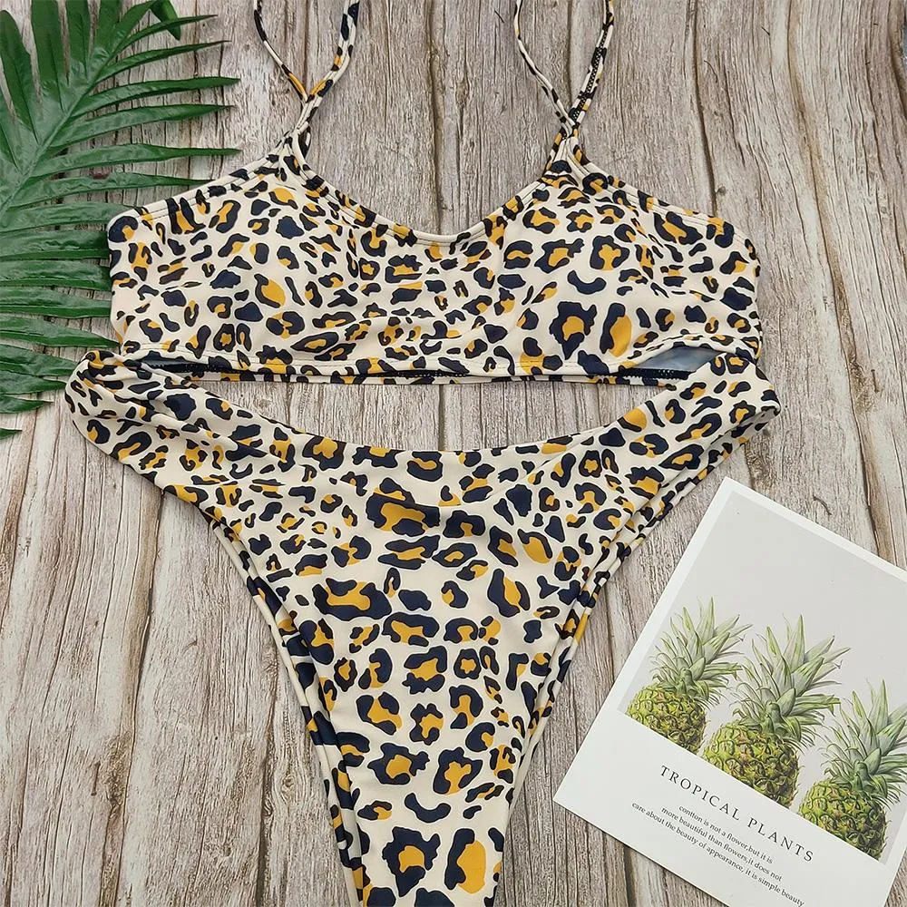 Low Waist Leopard Serpentine Print Bikini Sets