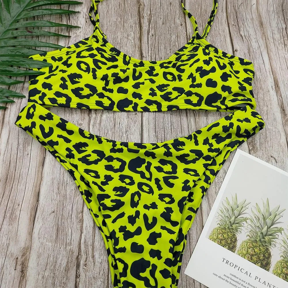 Low Waist Leopard Serpentine Print Bikini Sets
