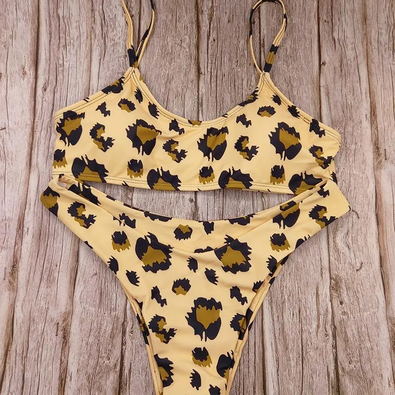 Low Waist Leopard Serpentine Print Bikini Sets