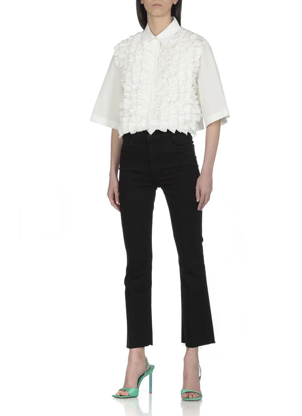MSGM Ruffled Cropped Short-Sleeved Shirt