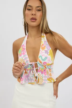 Multi Abstract Halter Top Sleeveless