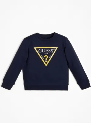Navy Blue Long Sleeve Fleece Pullover Top (2-7)
