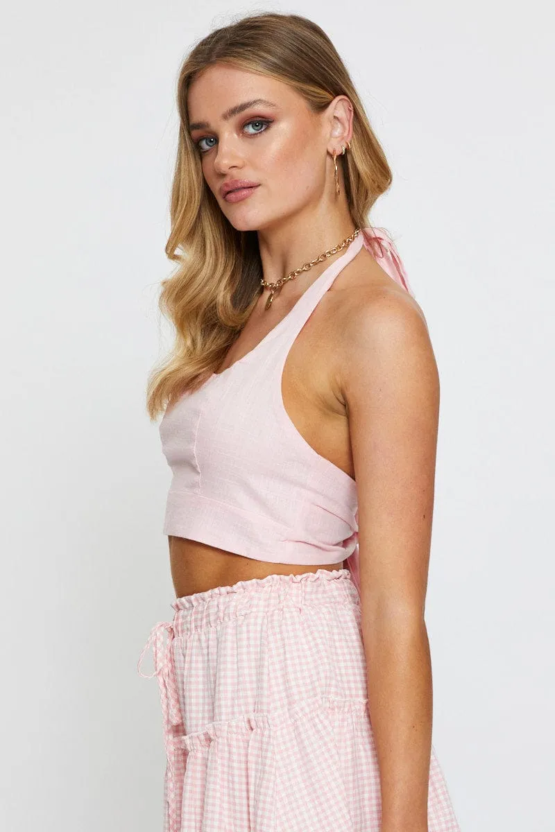 Pink Halter Top Sleeveless Crop