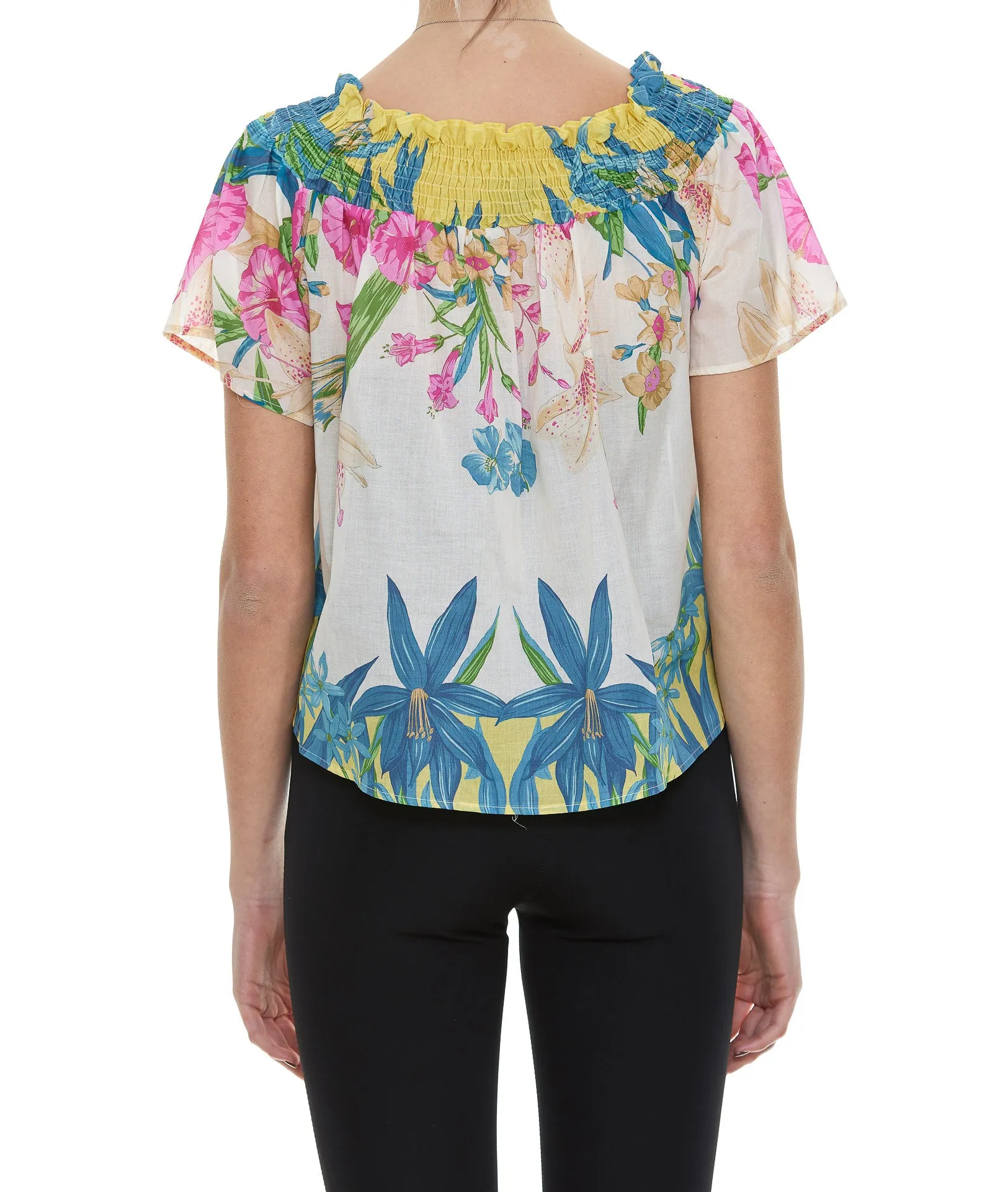 Pinko Allover Floral Print Ruffled Off-Shoulder Blouse