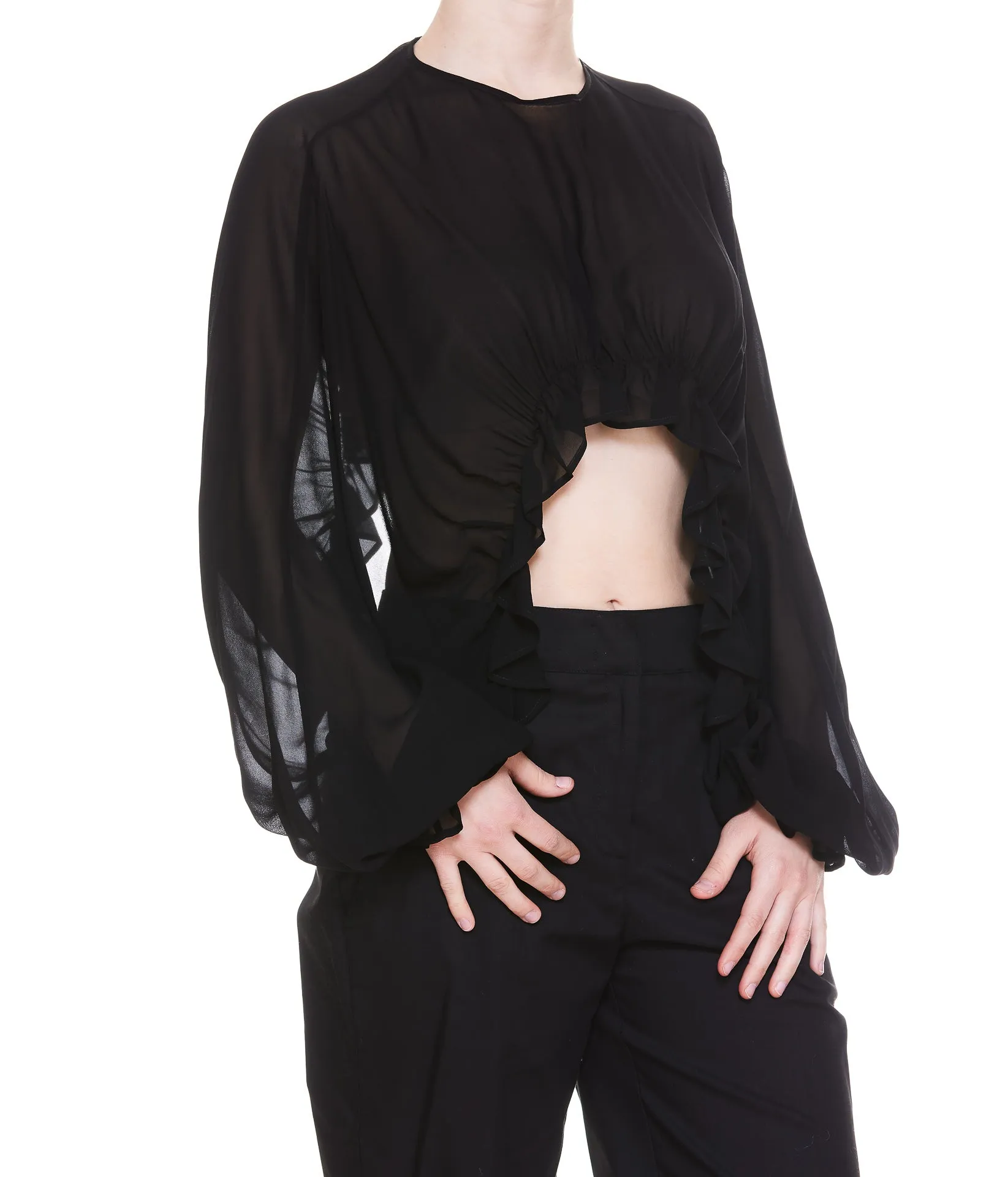 Pinko Ruffled High-Low Hem Georgette Blouse