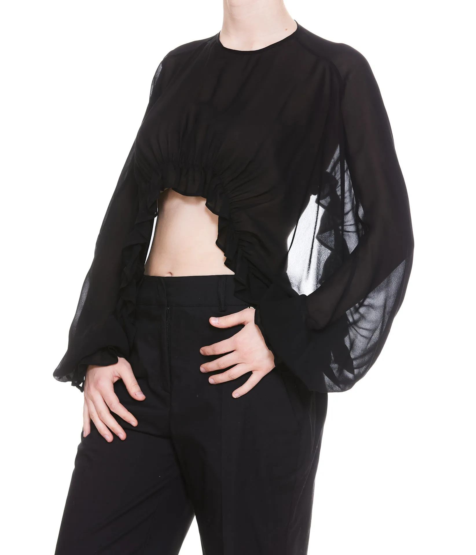 Pinko Ruffled High-Low Hem Georgette Blouse
