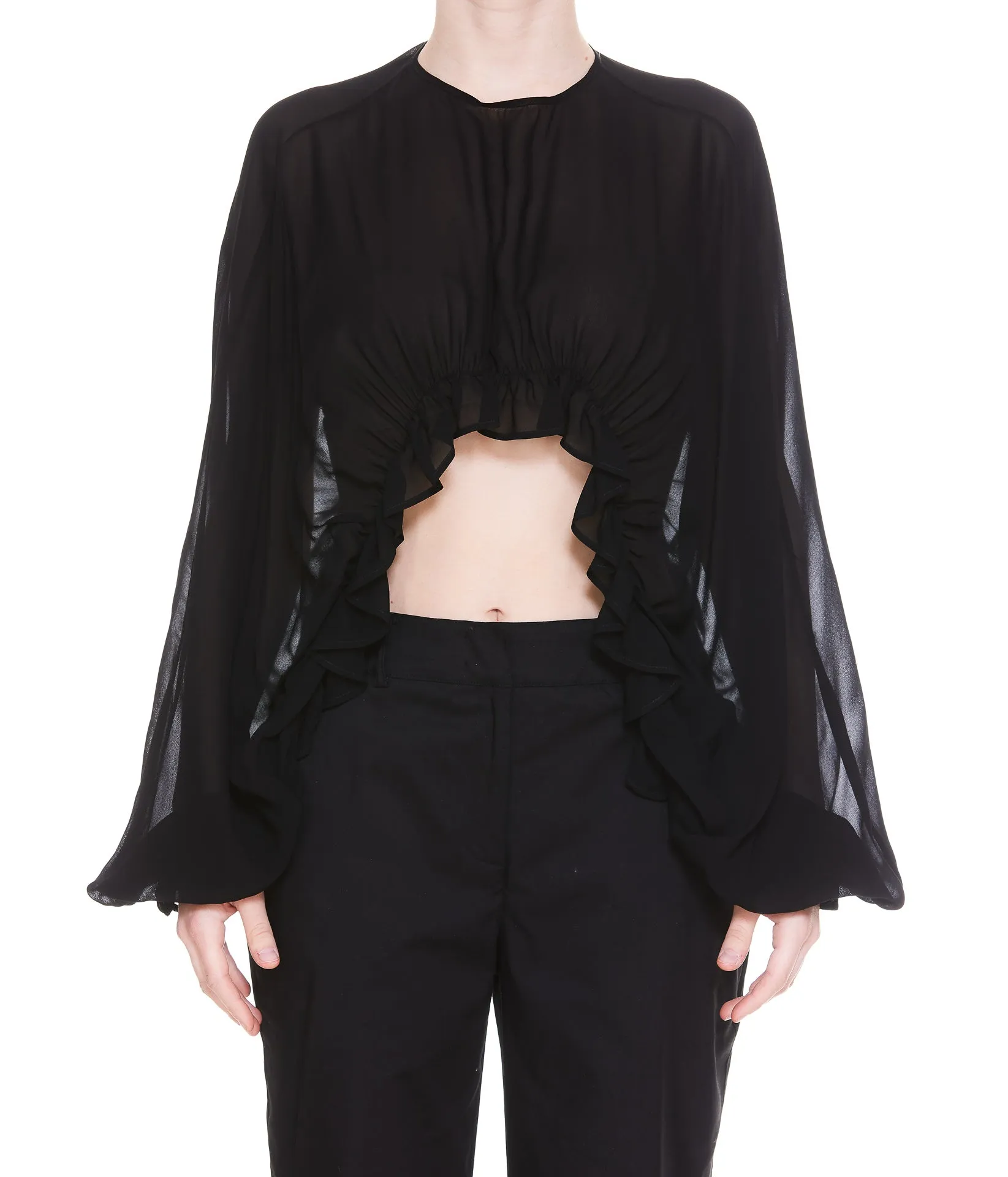 Pinko Ruffled High-Low Hem Georgette Blouse