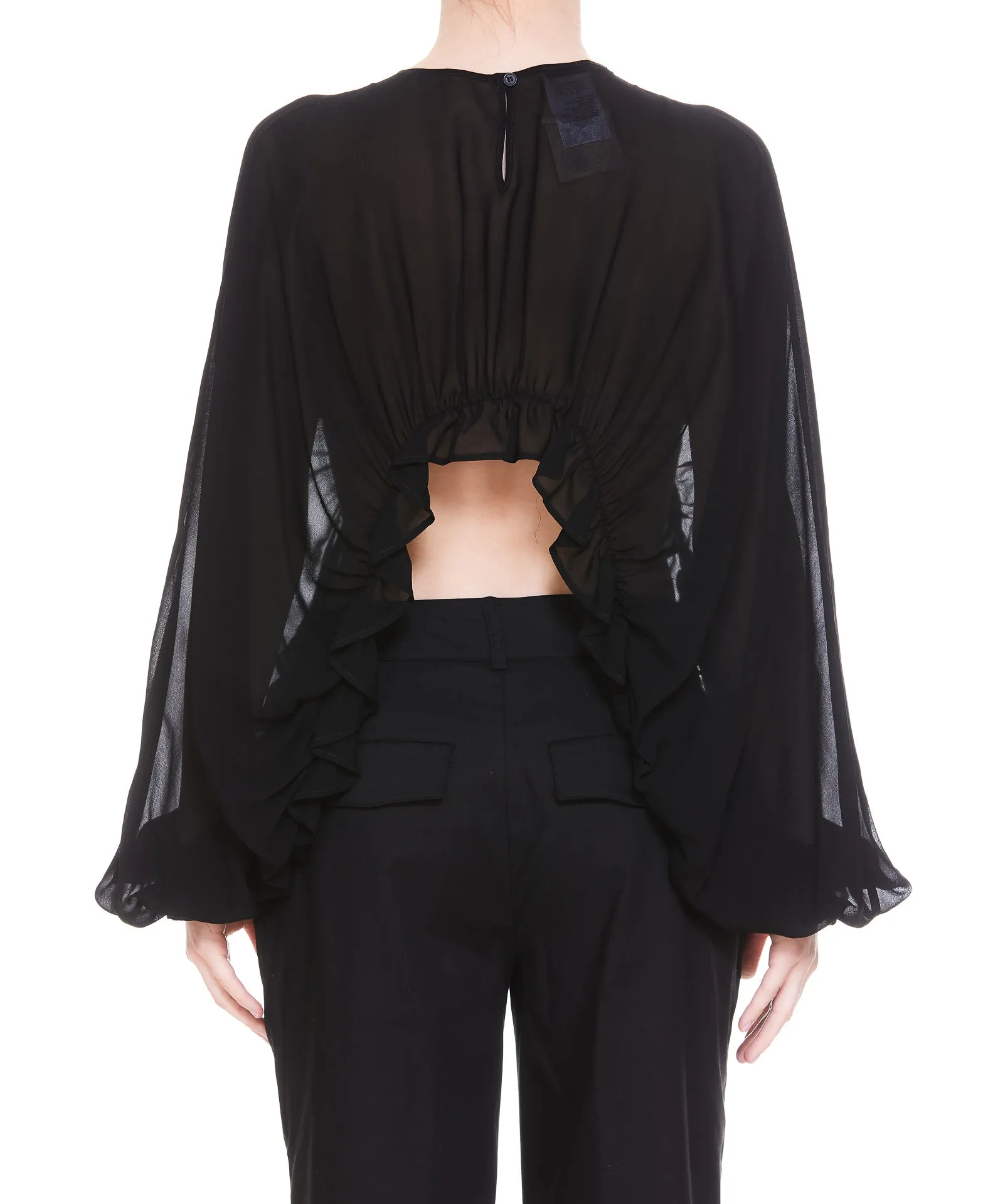 Pinko Ruffled High-Low Hem Georgette Blouse