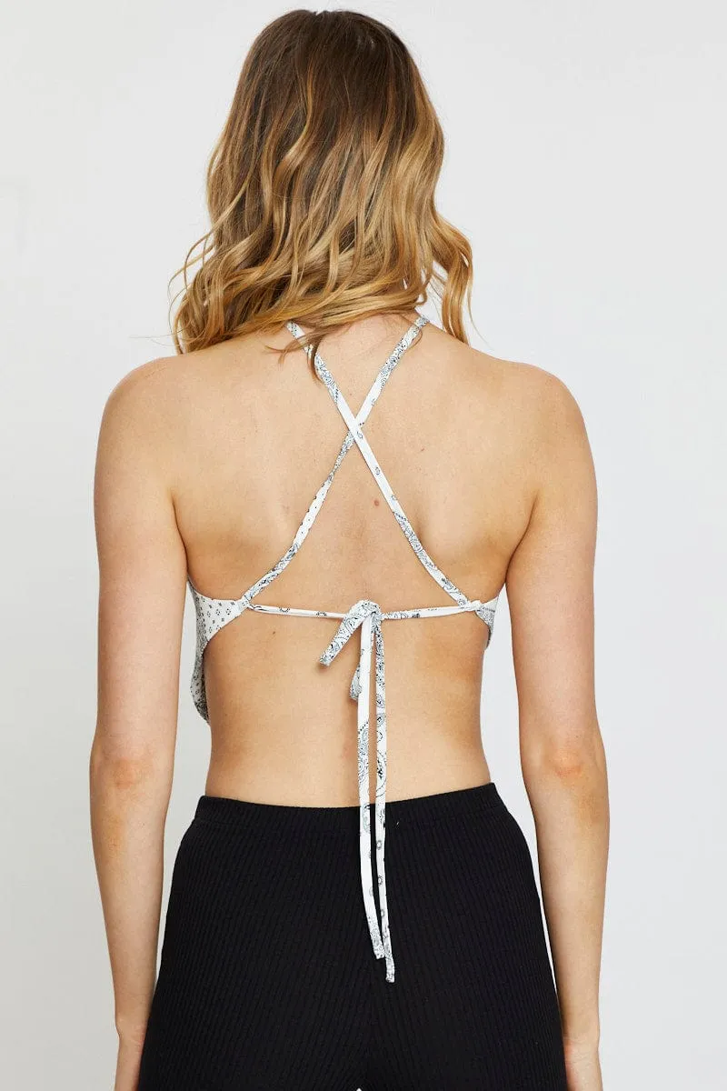 Print Scarf Top Sleeveless Crop Halter