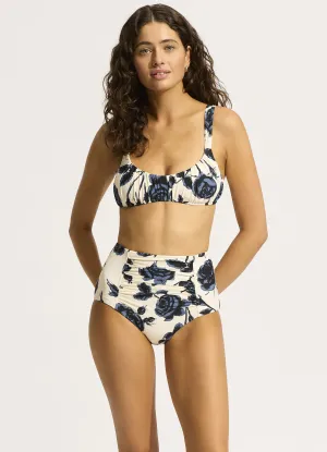 Rococo Ruched Front High Waisted Bikini Bottom - Black