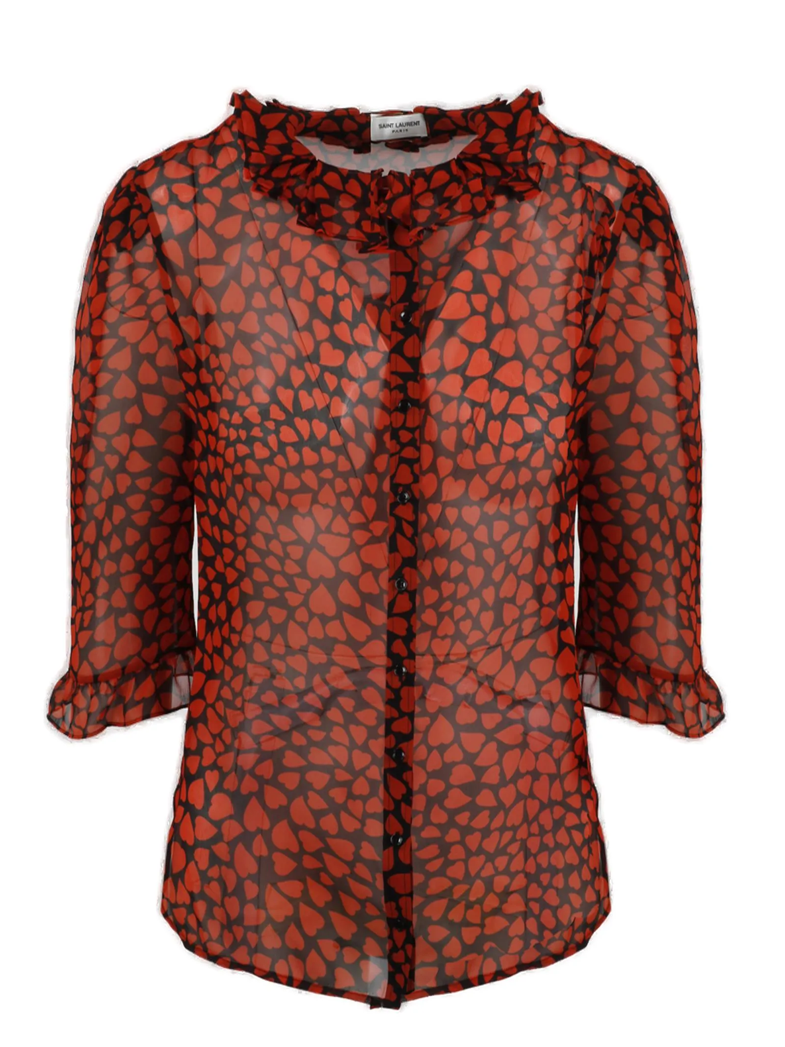 Saint Laurent Heart Printed Ruffled Trim Blouse