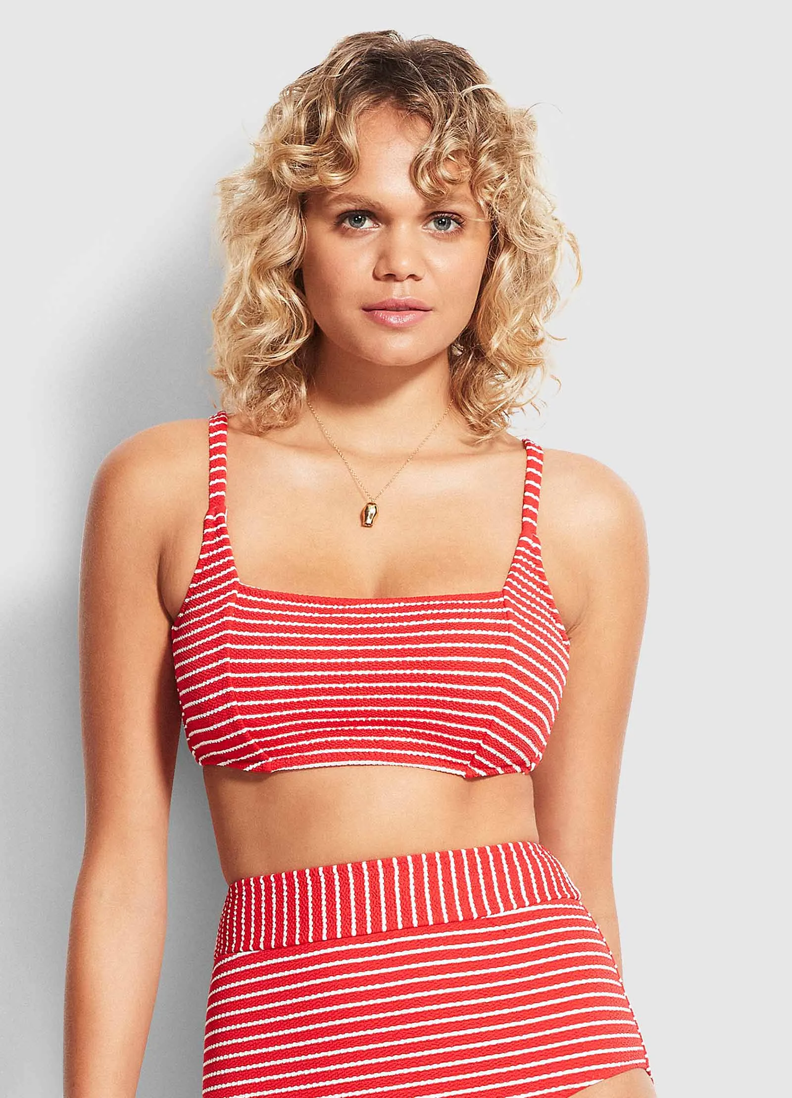 Seaside Stripe DD Square Neck Tank - Chilli Red
