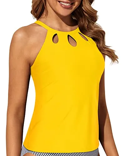 Sexy High Neck Tankini Top Halter Bathing Suit Tops-Neon Yellow