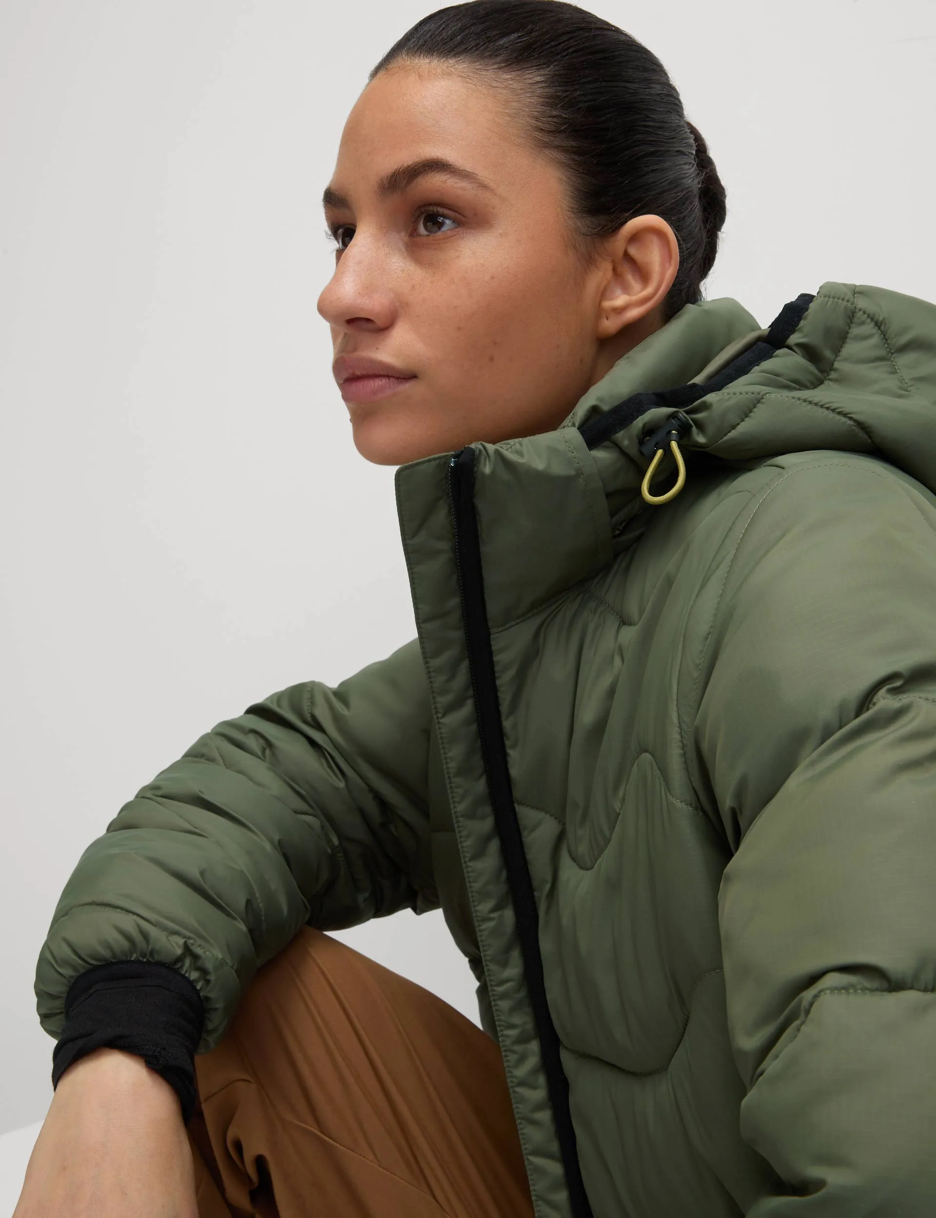 Stormwear Quilted Hooded Longline Puffer Coat - Dark Khaki