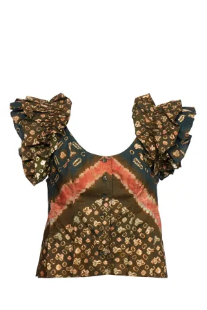 Ulla Johnson Milla Opal Graphic Printed Ruffled Top
