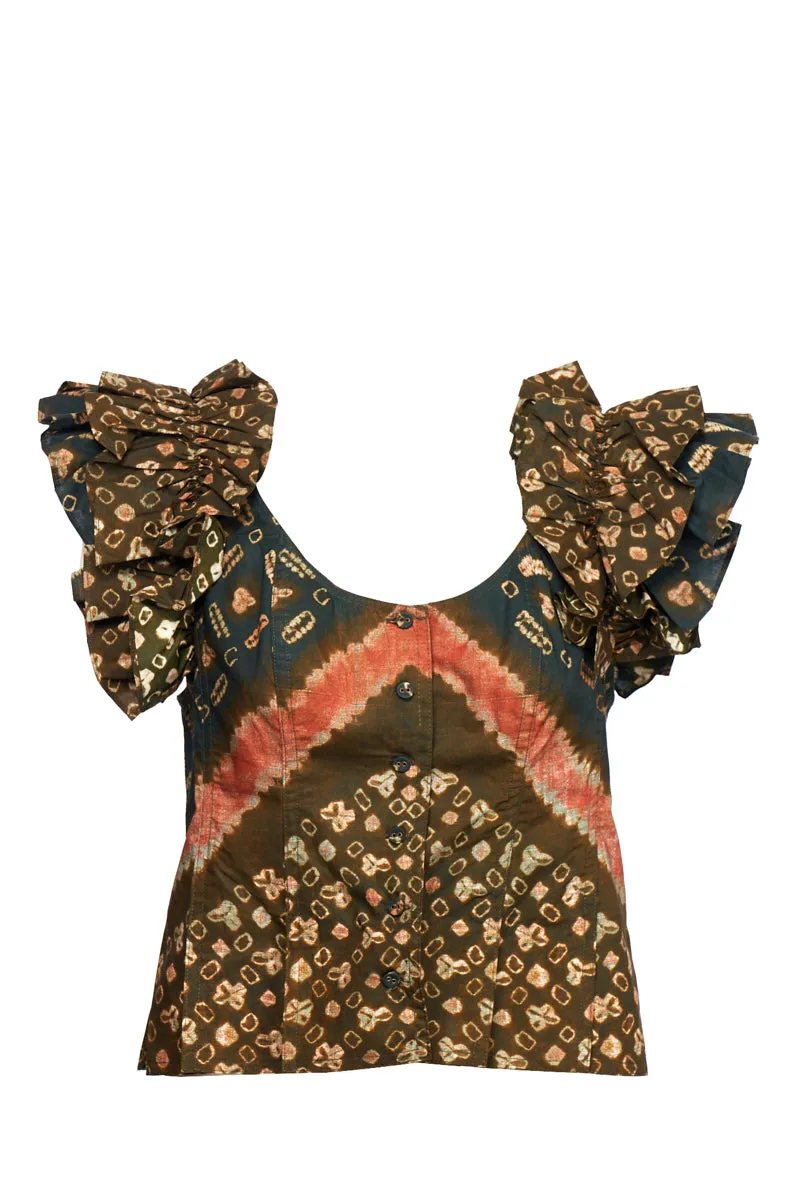 Ulla Johnson Milla Opal Graphic Printed Ruffled Top