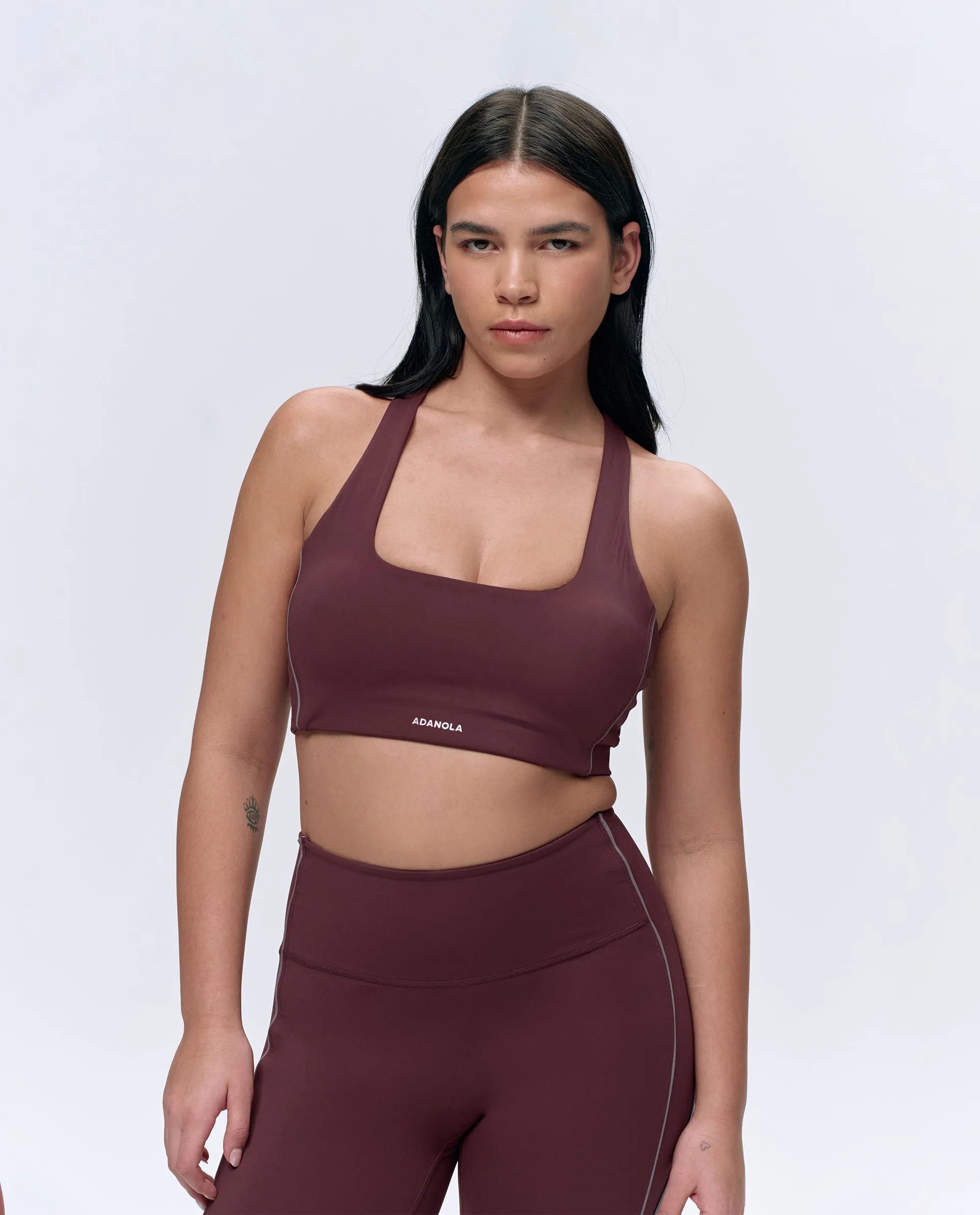 Ultimate Reflective Piping Open Back Tank Bra - Burgundy