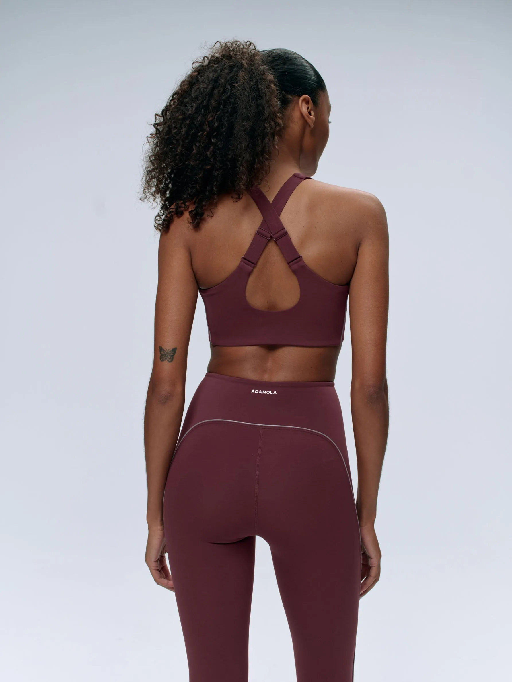 Ultimate Reflective Piping Open Back Tank Bra - Burgundy