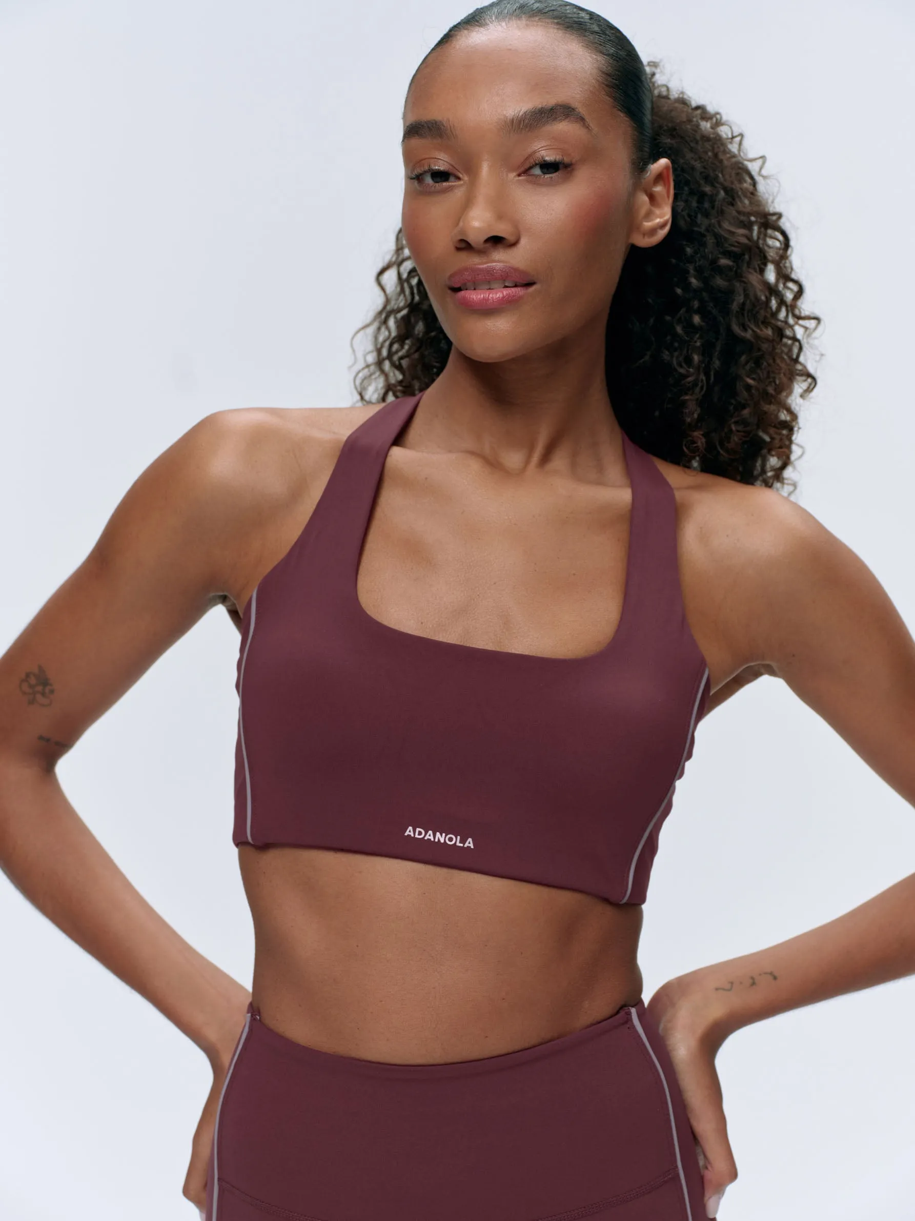Ultimate Reflective Piping Open Back Tank Bra - Burgundy