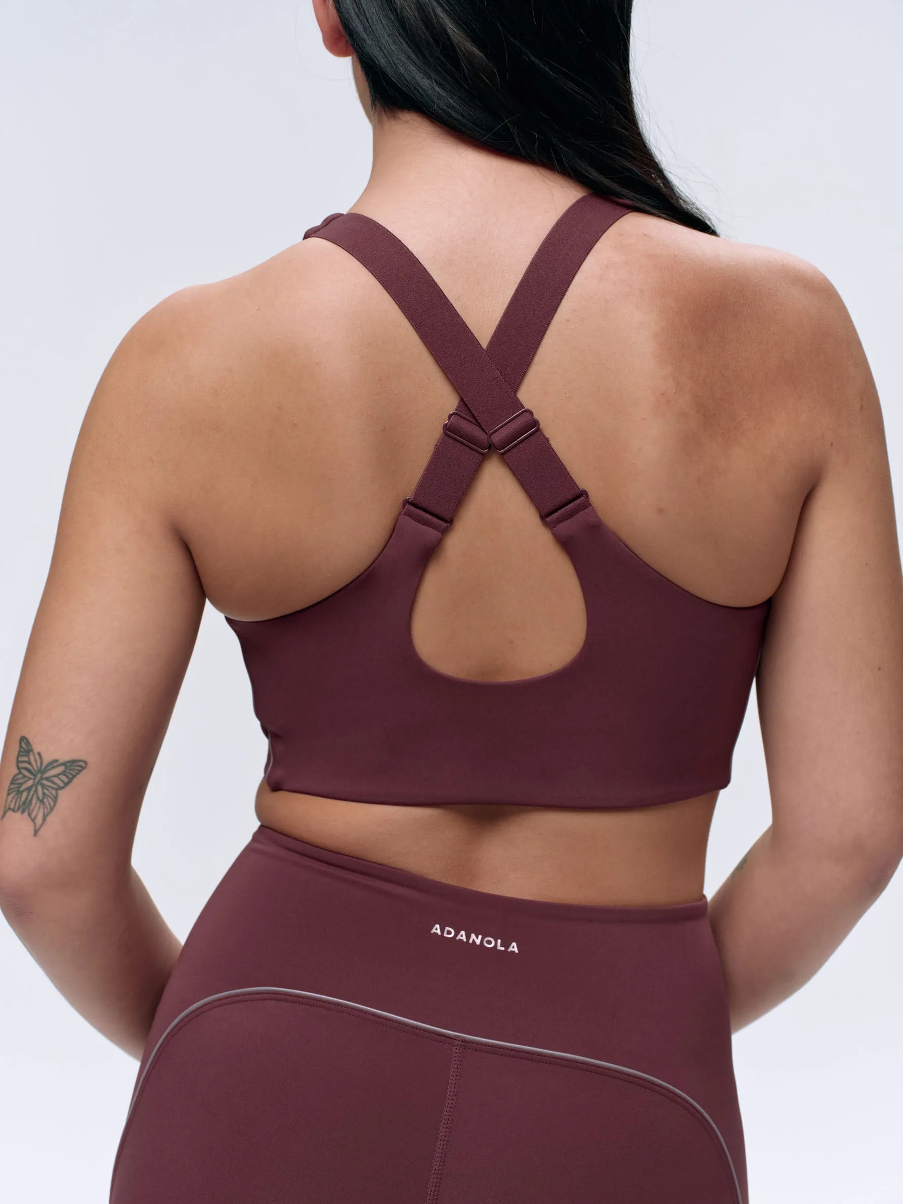 Ultimate Reflective Piping Open Back Tank Bra - Burgundy