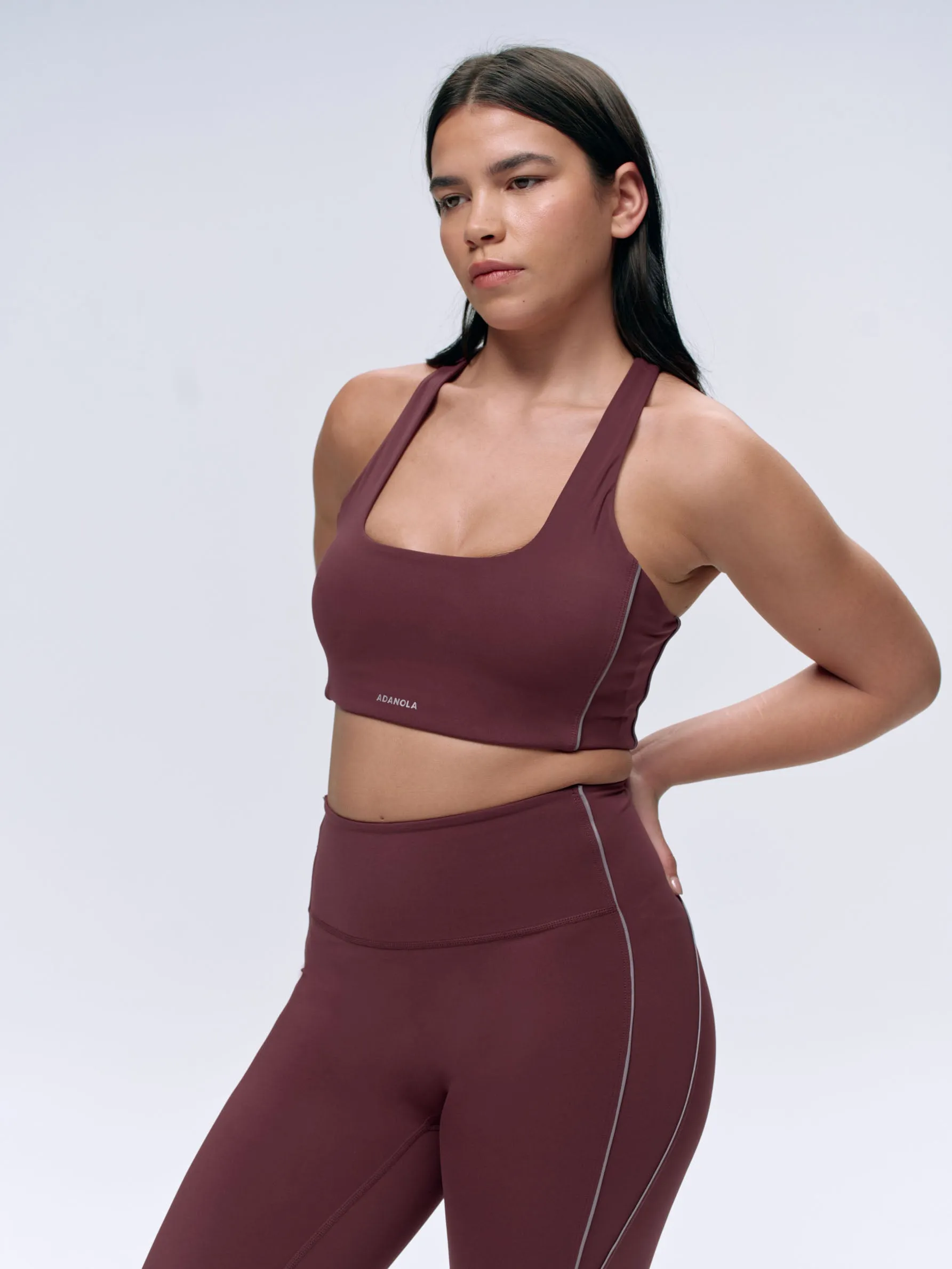 Ultimate Reflective Piping Open Back Tank Bra - Burgundy