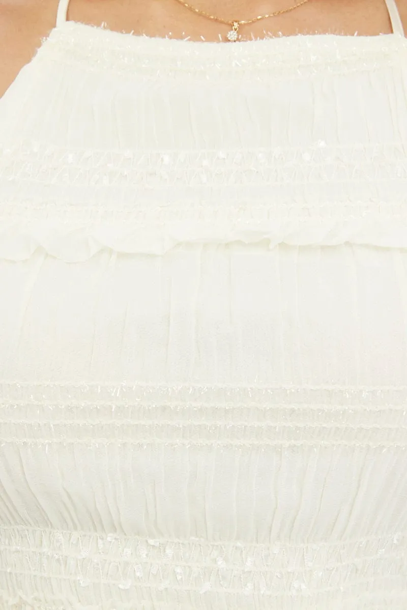 White Halter Top Ruffle Textured