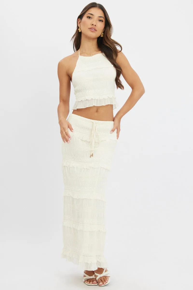White Halter Top Ruffle Textured