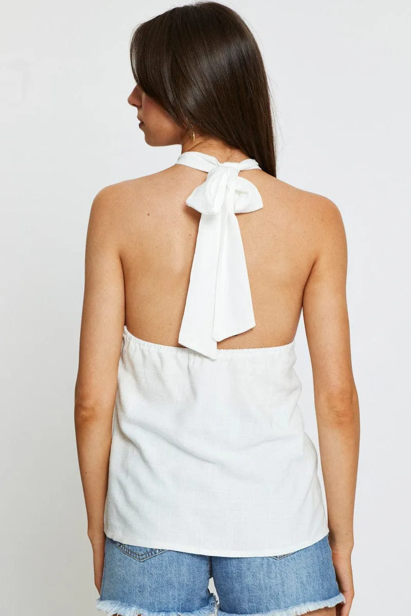 White Halter Top Sleeveless Tie Up