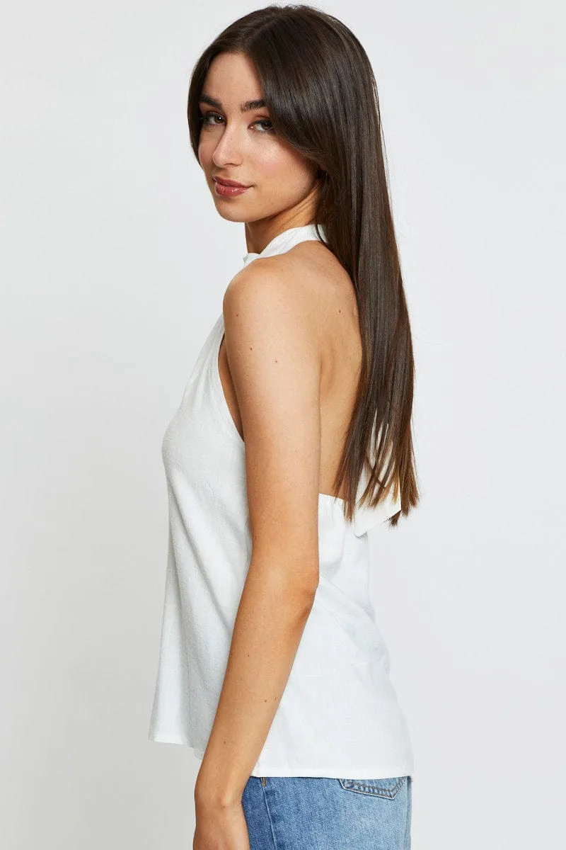 White Halter Top Sleeveless Tie Up
