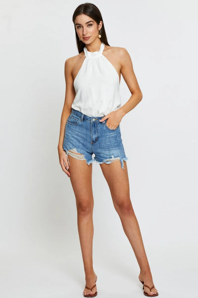 White Halter Top Sleeveless Tie Up